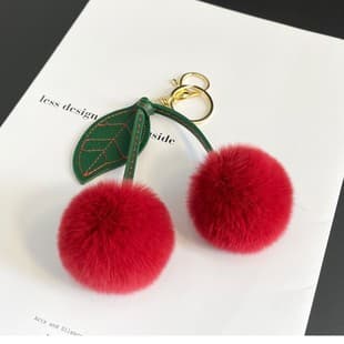 Custom Cherry Plush Bag Charm — Product view