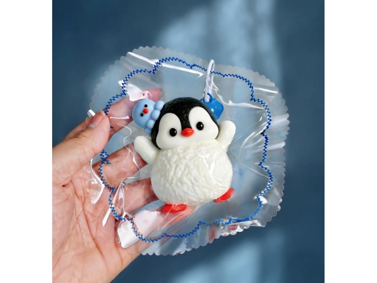 Custom Food-Grade Silicone Squishy Toys — Original Shape OEM — Supplied penguin shape and individual packaging reference