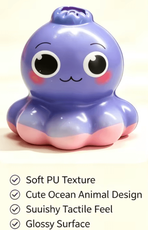 Custom PU Octopus Slow-Rising Squishy Toy — Supplied octopus finish and feature reference