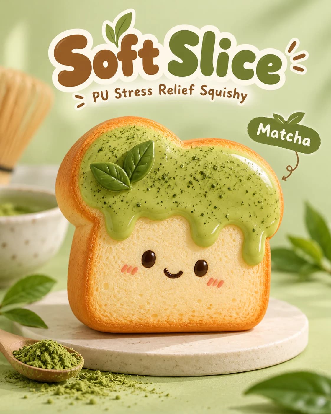 Custom Toast Squishy Blind Box — PU Bread Series — Matcha toast design reference