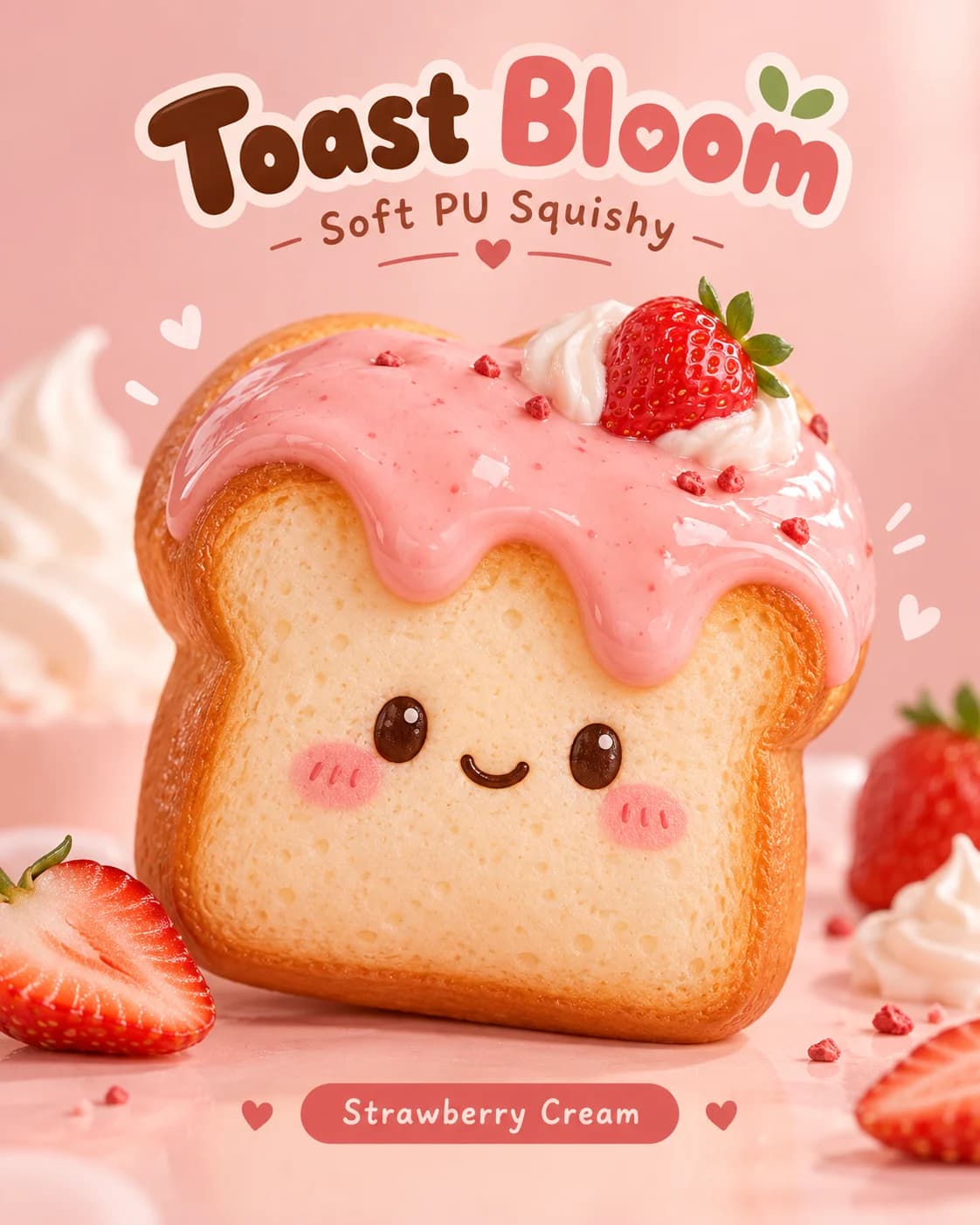 Custom Toast Squishy Blind Box — PU Bread Series — Strawberry Cream toast design reference