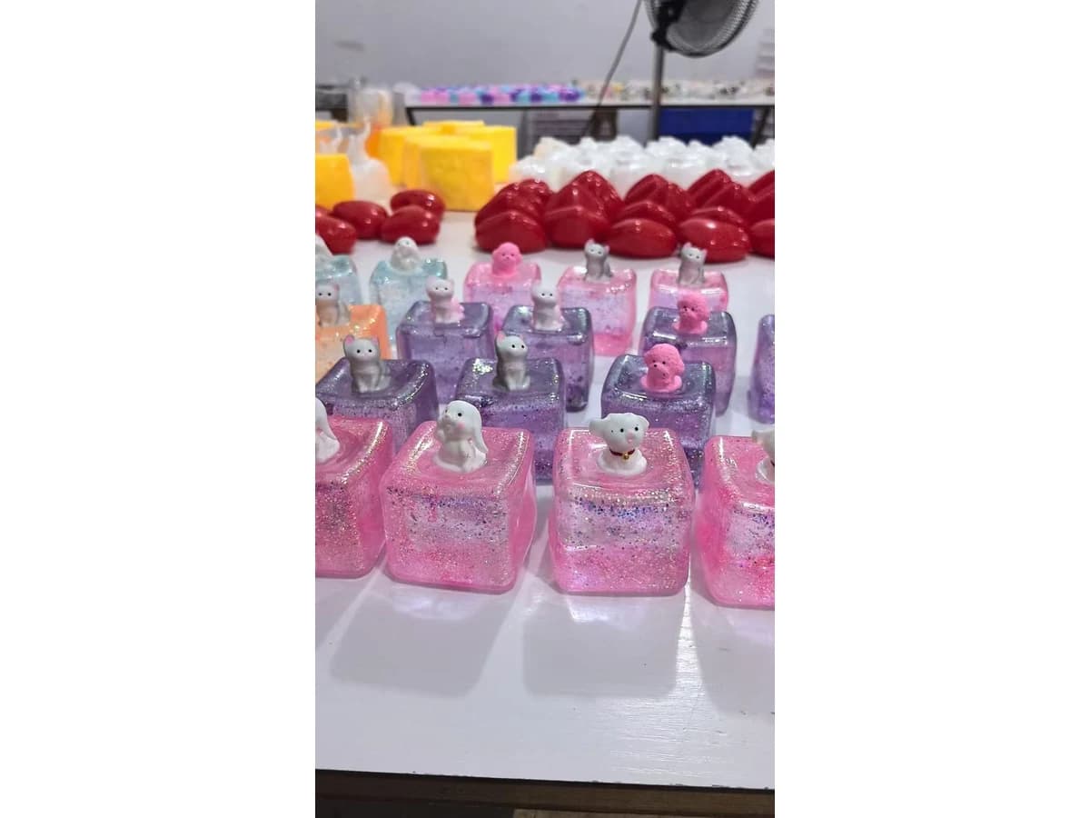 Custom TPR Jelly Squishy with 3D Accessories — Factory sample photo · colored cubes and character accessories