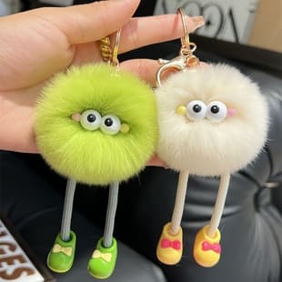 Custom Long-Leg Fuzzy Character Bag Charm — Product view