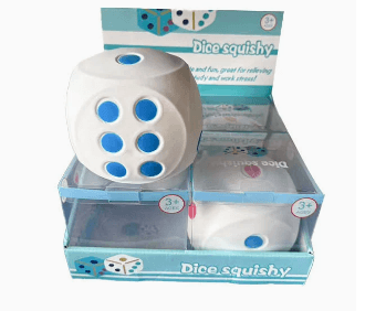 TPR slow-rising dice squishy toy in blue color box packaging wholesale